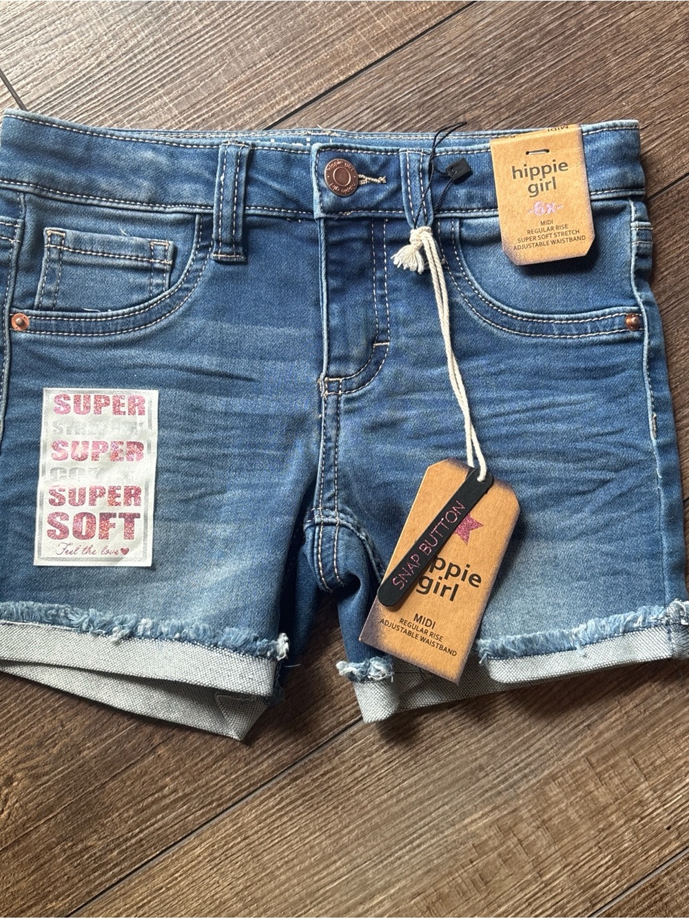 Hippie Girl Super Soft Blue Denim Kids' Roll-Cuff Shorts